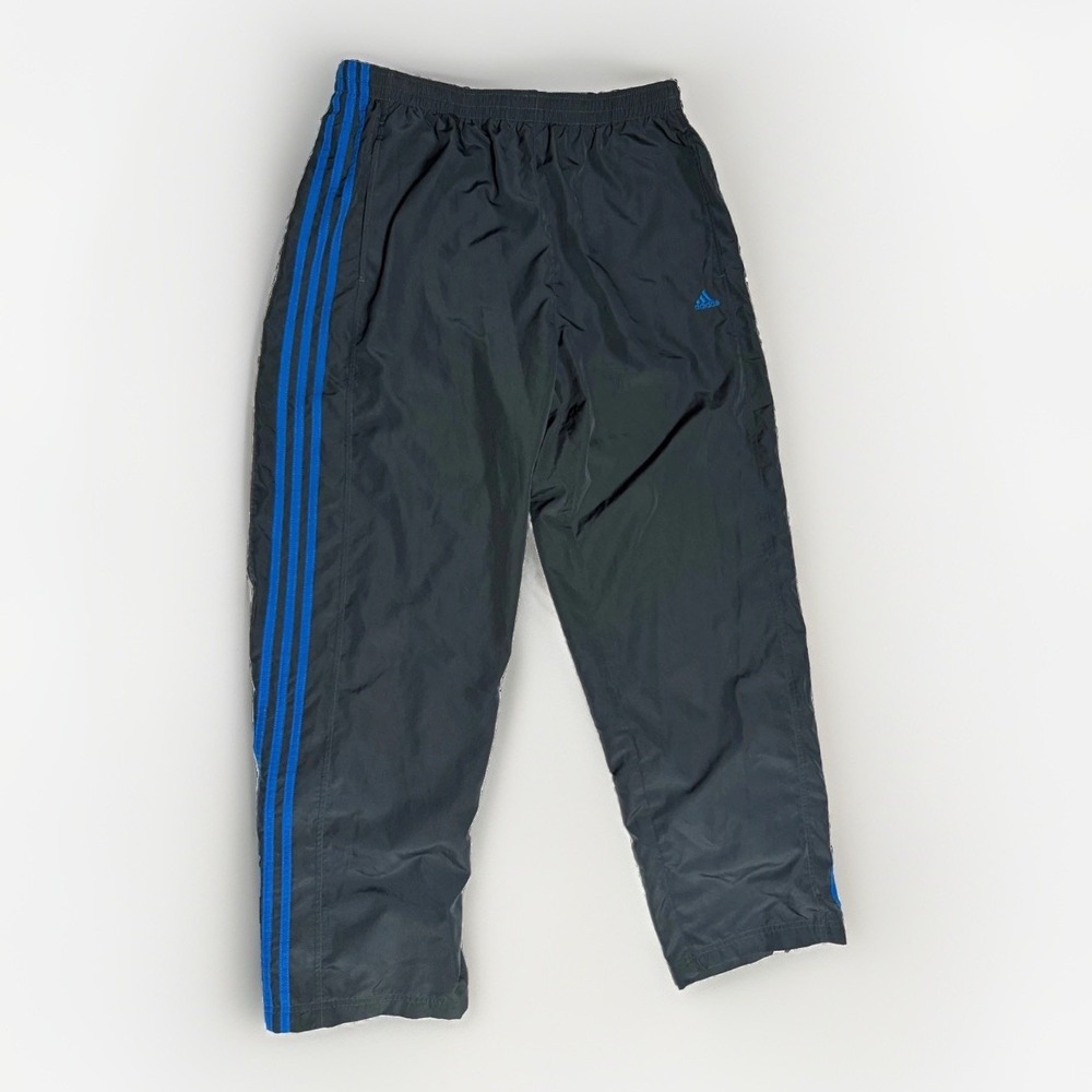 Vintage Adidas Track Pants 2005‎ Mens L Zip Ankle Mesh Lined Blue Baggy